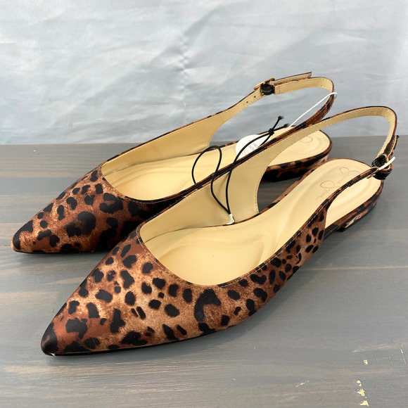 Jessica Simpson Pointed Toe Leopard Slingback Flat Women Size 6.5M Classic Brown - Picture 1 of 10